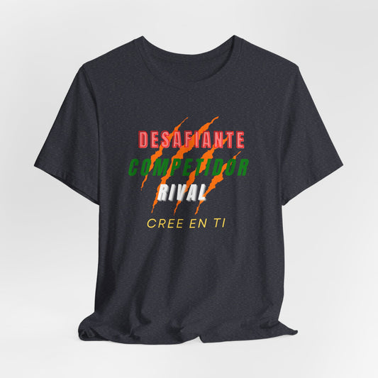 Desafiante, Competidor, Rival, Cree en Ti' Unisex Tee T-Shirt in Aqua, vibrant colors. This T-Shirt variant showcases Desafiante, Competidor, Rival, Cree en Ti' Unisex Tee - Aqua, perfect for any occasion.