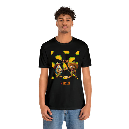 "Taco 'n Roll: The Ultimate Fusion Unisex Tee" T-Shirt Bigger Than Life Black S 