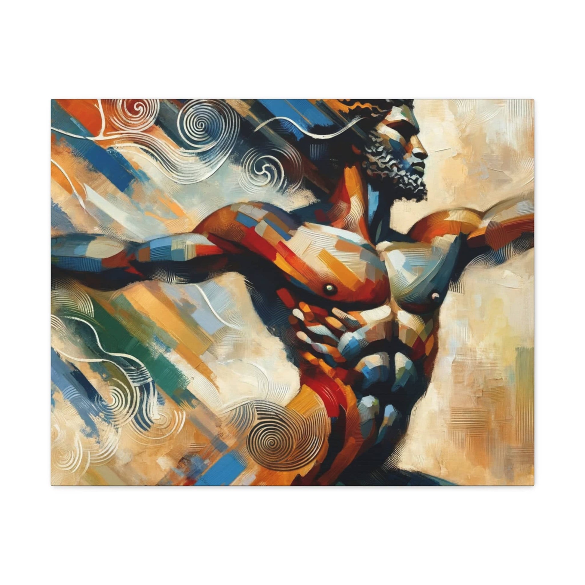 A Printify Whirlwind Warrior Canvas Art captured in abstract canvas art.