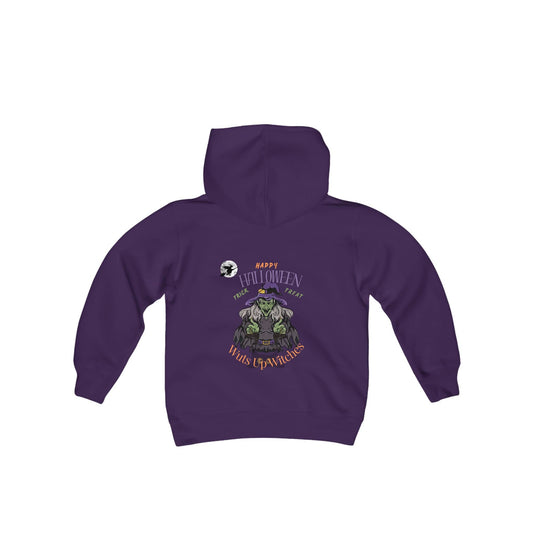 Wuts Up, Witches! Hoodie in S dark heather, a versatile piece for casual wear