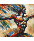 The Printify Whirlwind Warrior Canvas Art captures the dynamic essence of a man in motion, exuding vigor and rhythm.