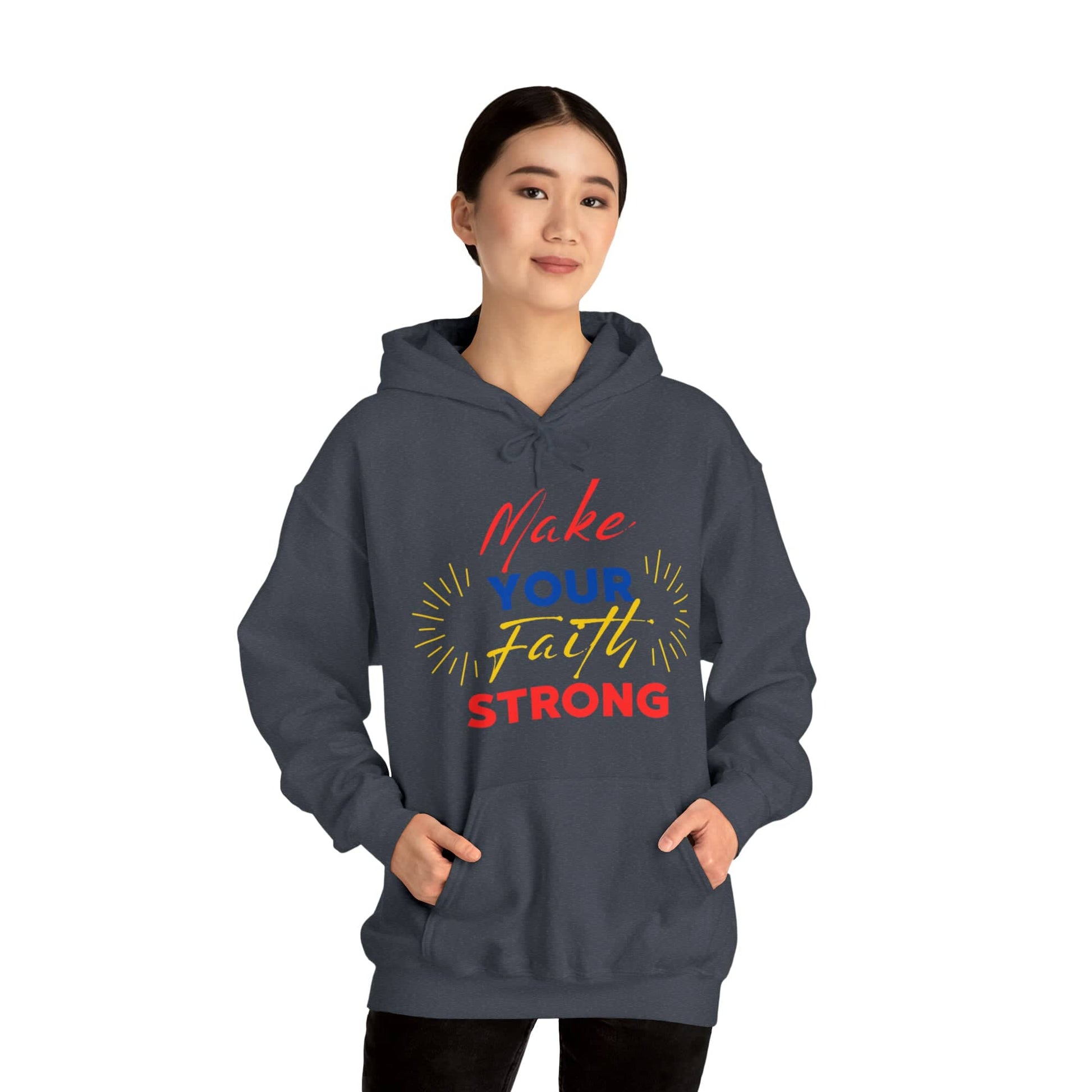 FaithFortress: Make Your Faith Strong' Unisex Hoodie Hoodie Bigger Than Life Heather Navy S 