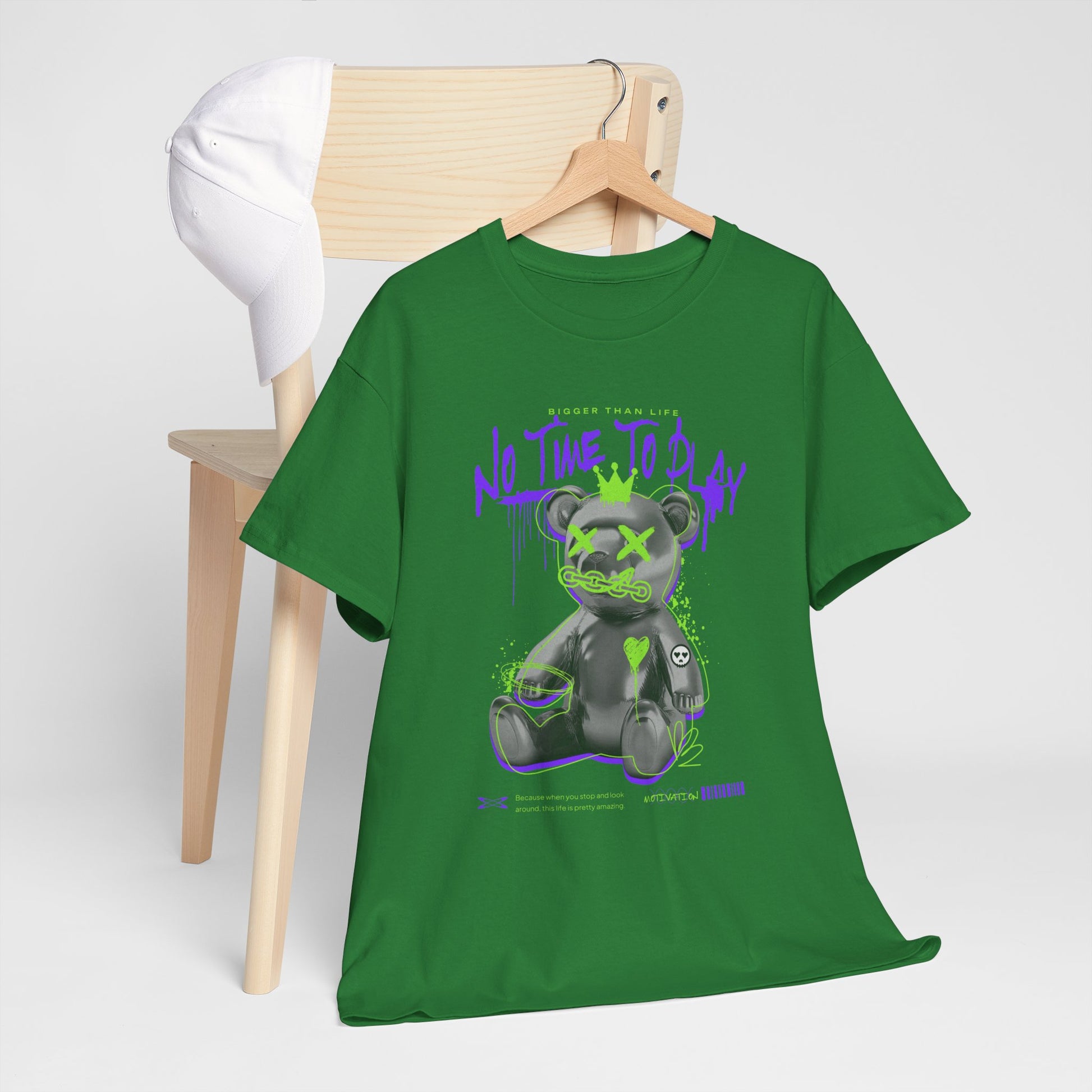 Hustle Bear Unisex Heavy Cotton Tee in M Military green, a versatile piece for casual wear