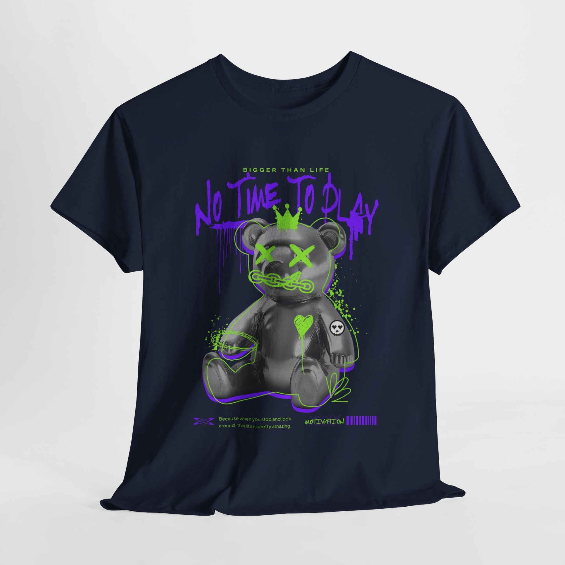 Hustle Bear Unisex Heavy Cotton Tee in S turf green, a versatile piece for casual wear