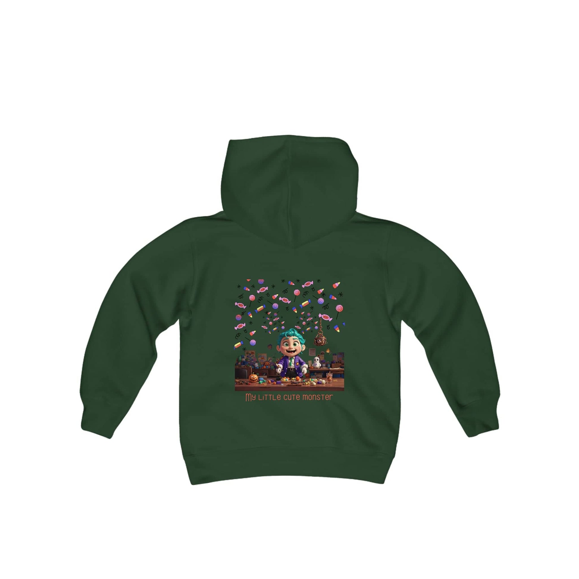 🎃 Candy Connoisseur: The Cozy Halloween Hoodie for Young Candy Lovers! Kids clothes Bigger Than Life Forest Green S 
