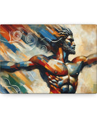 A Whirlwind Warrior, captured in a dynamic movement on Printify canvas art.