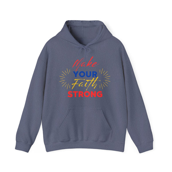 FaithFortress Make Your Faith Strong Unisex Hoodie in S heather navy, perfect for S staying on-trend in any S season