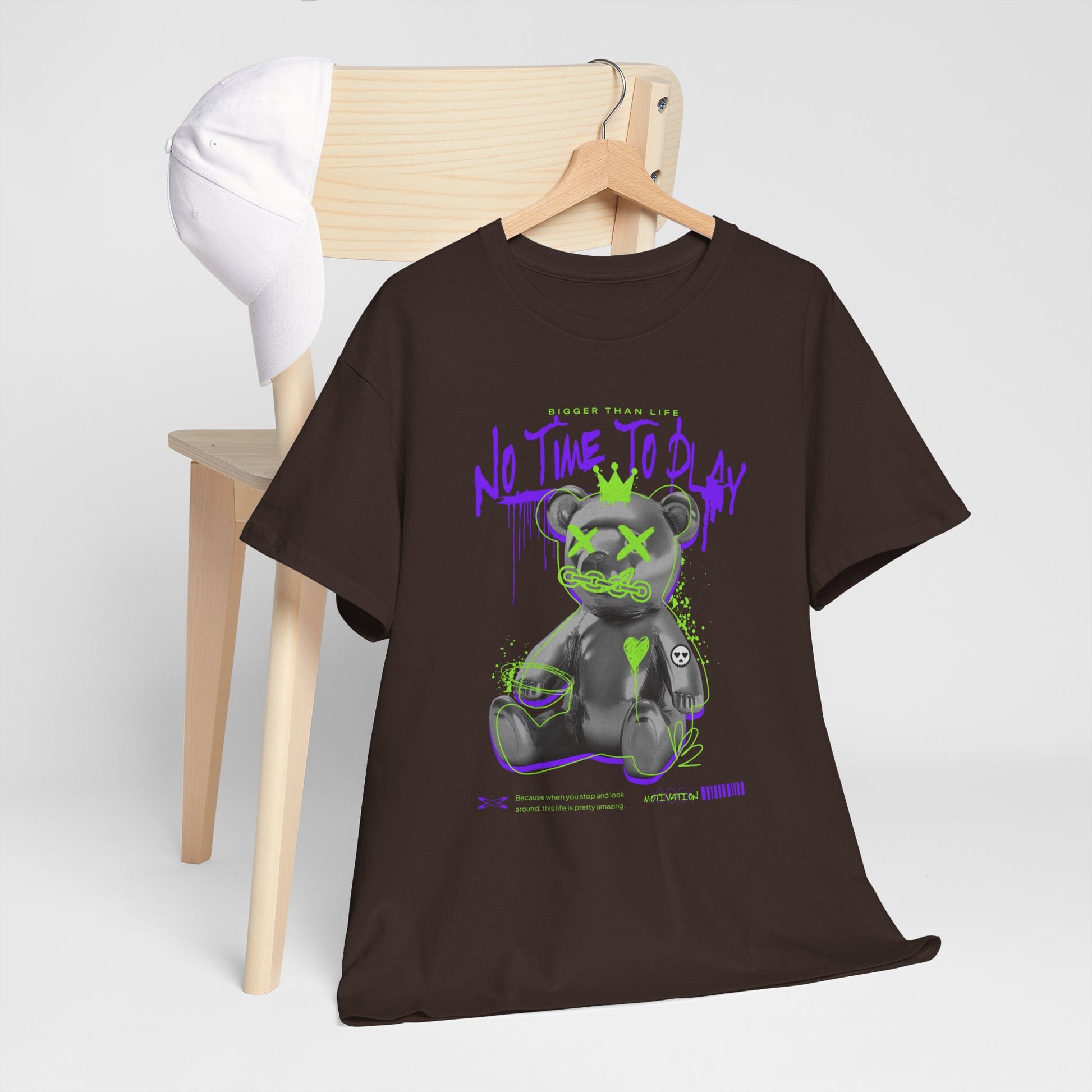 Hustle Bear Unisex Heavy Cotton Tee in M charcoal, crafted for comfort and S style