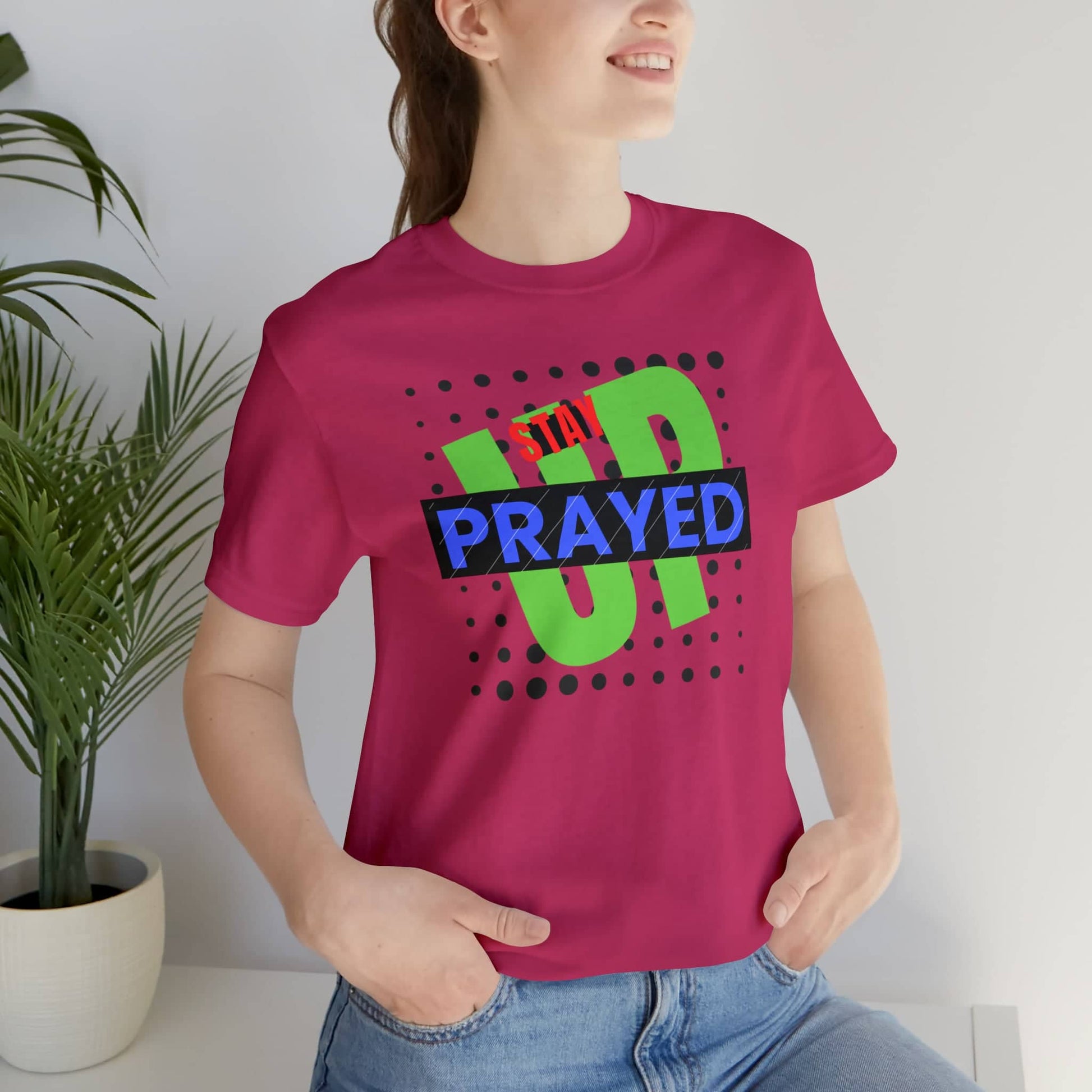 "SpiritGuard: Stay Prayed Up Unisex Tee" T-Shirt Bigger Than Life Berry S 