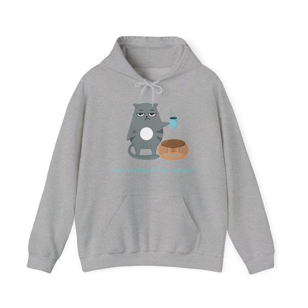 Coffee and Cat-itude Hoodie in S dark heather, crafted with polyester cotton, perfect for S staying on-trend in any S season