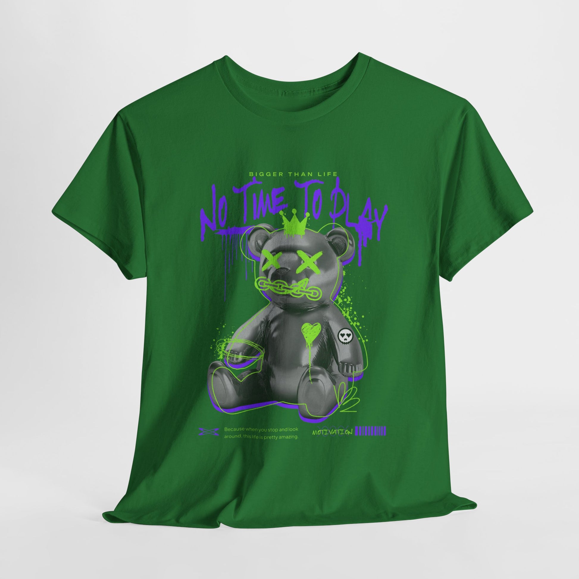 Hustle Bear Unisex Heavy Cotton Tee in S purple, a versatile piece for casual wear