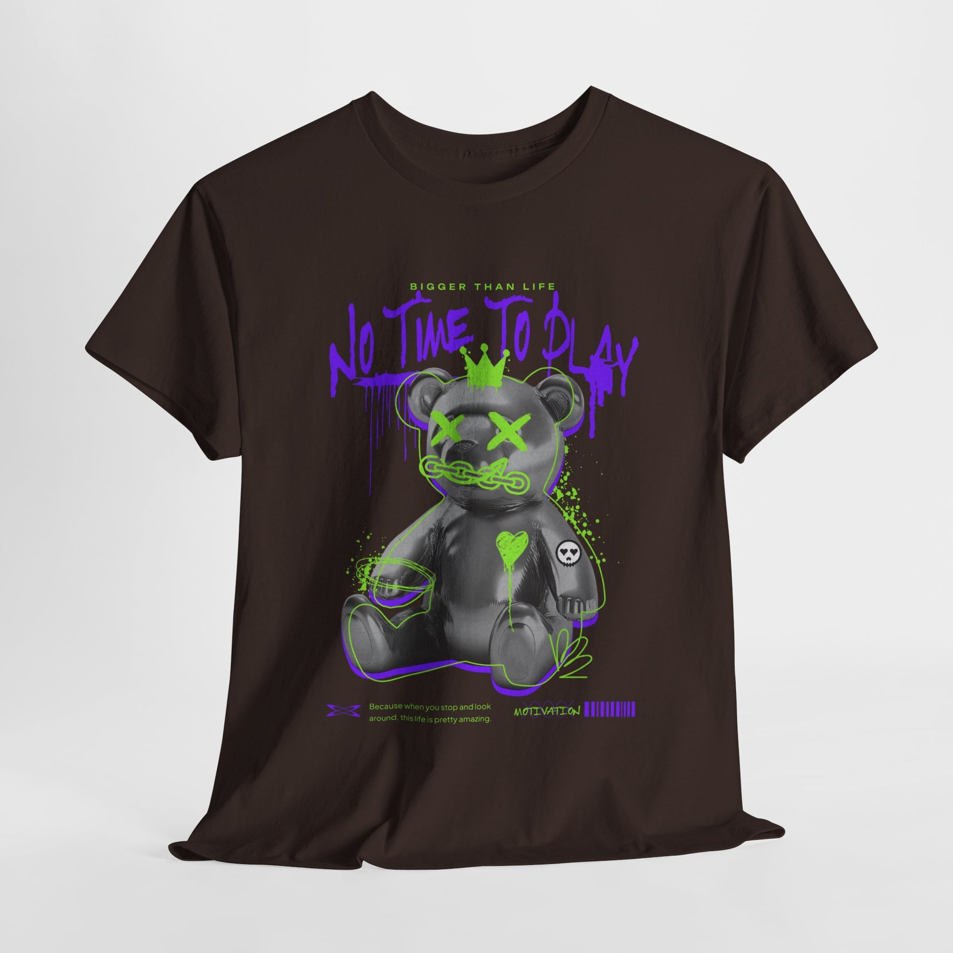 Hustle Bear Unisex Heavy Cotton Tee in S dark chocolate, a must-have for everyday fashion