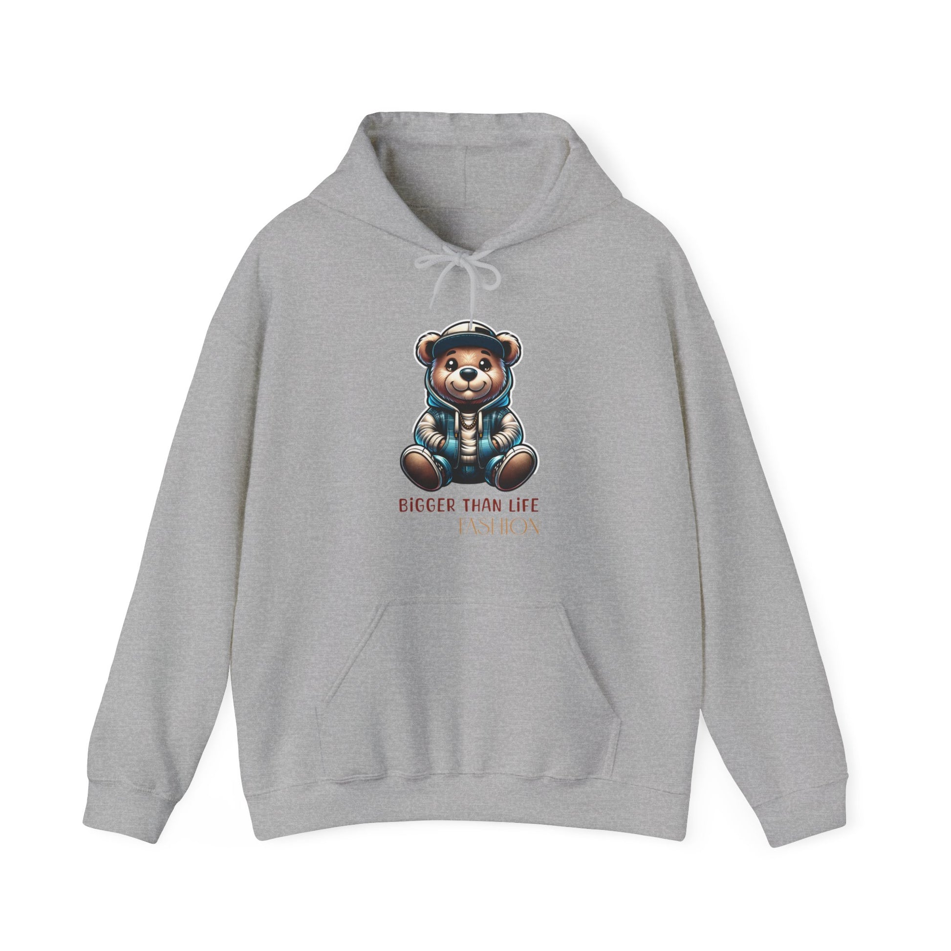 Cozy unisex hoodie with a street-savvy teddy bear design, embodying urban culture and fashion.
