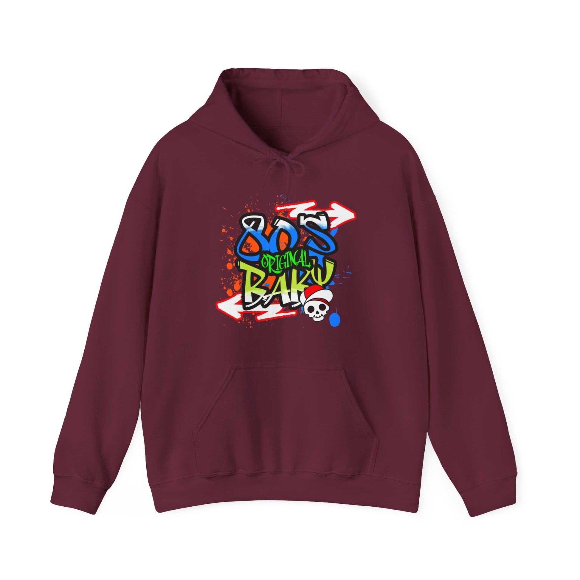 80s Baby Retro Unisex Hoodie in S M maroon, crafted with polyester cotton, a versatile piece for casual wear