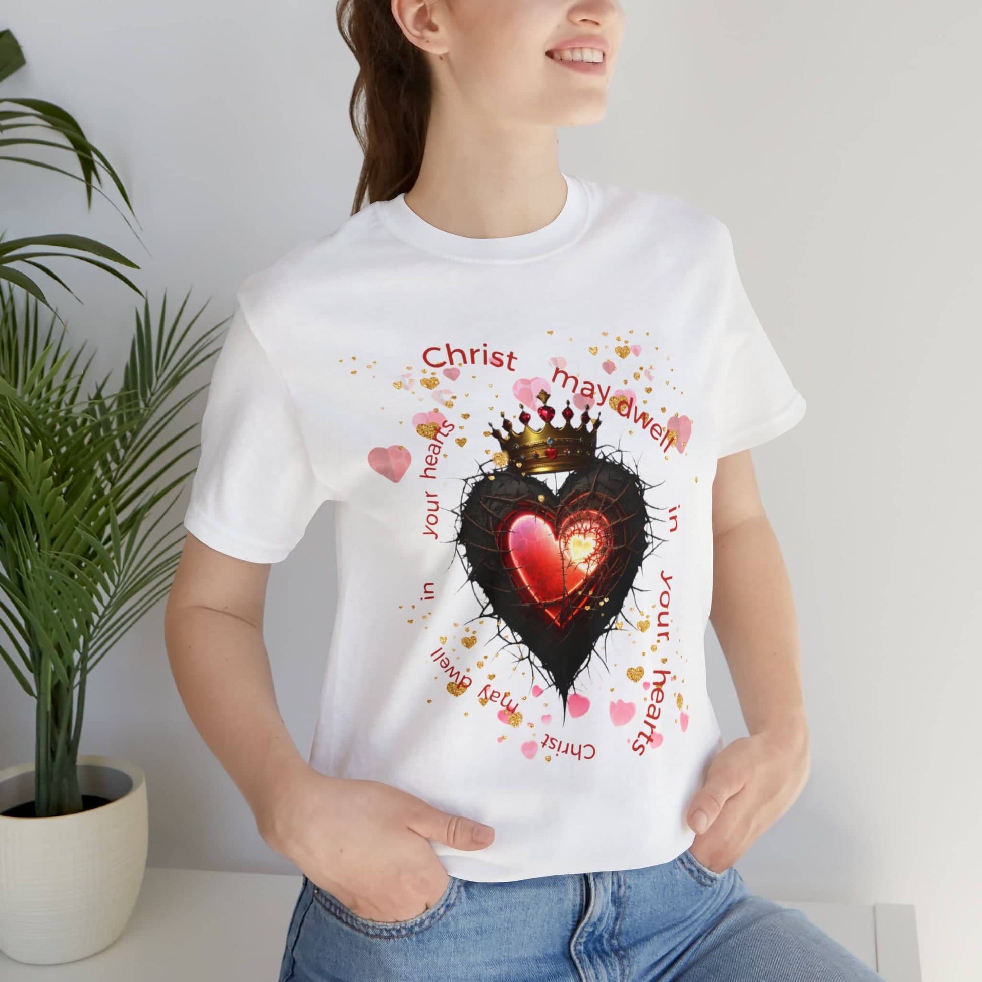 Christ May Dwell in Your Hearts' Unisex Tee! T-Shirt Bigger Than Life White S 