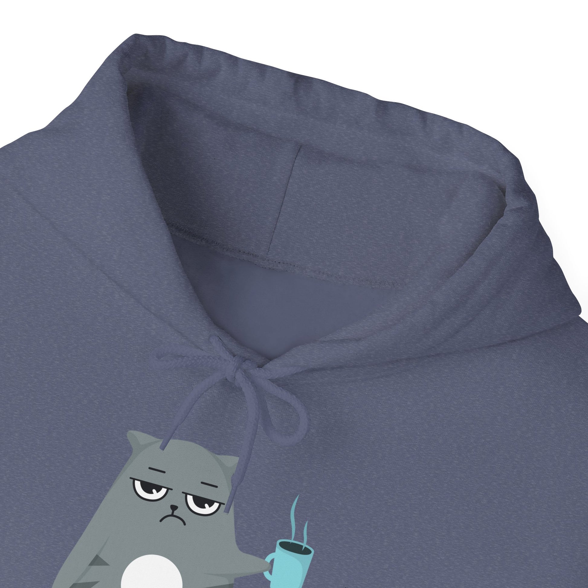 Coffee and Cat-itude Hoodie in L heather navy, a must-have for everyday fashion