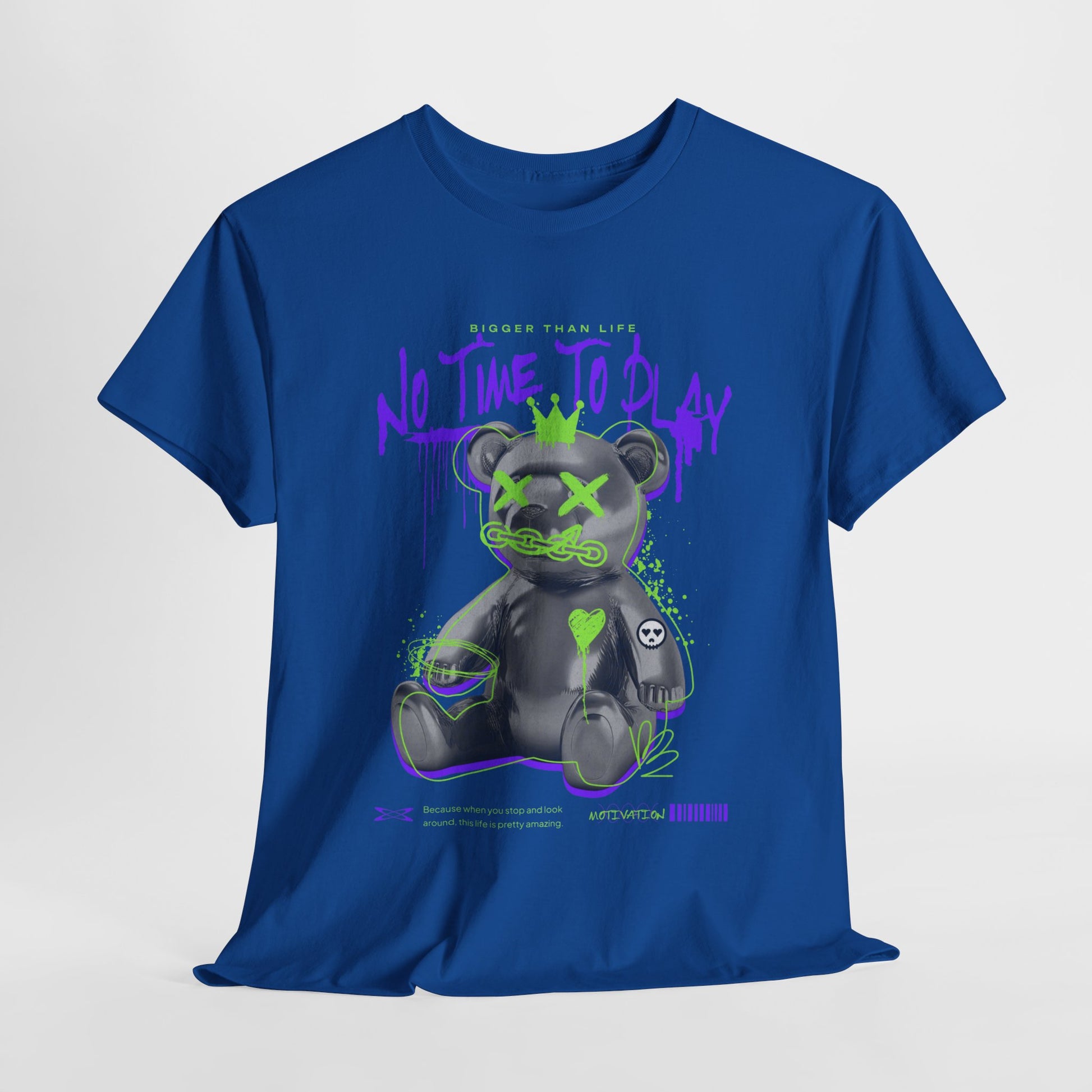 Hustle Bear Unisex Heavy Cotton Tee in S Military green, a versatile piece for casual wear