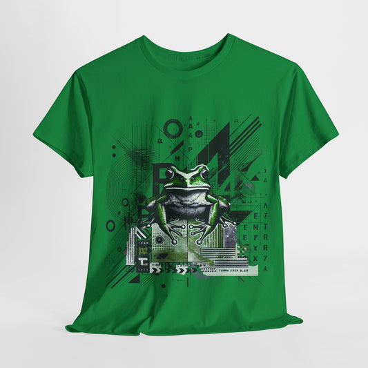 Distinctive Futuristic Frog Unisex Heavy Cotton Tee in Irish Green, designed for those who stand out.