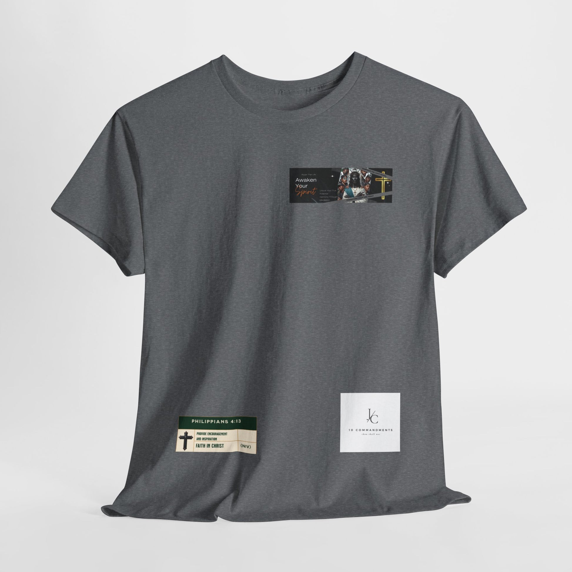 Awaken Your Spirit Inspirational Tee in S graphite heather, a must-have for everyday fashion