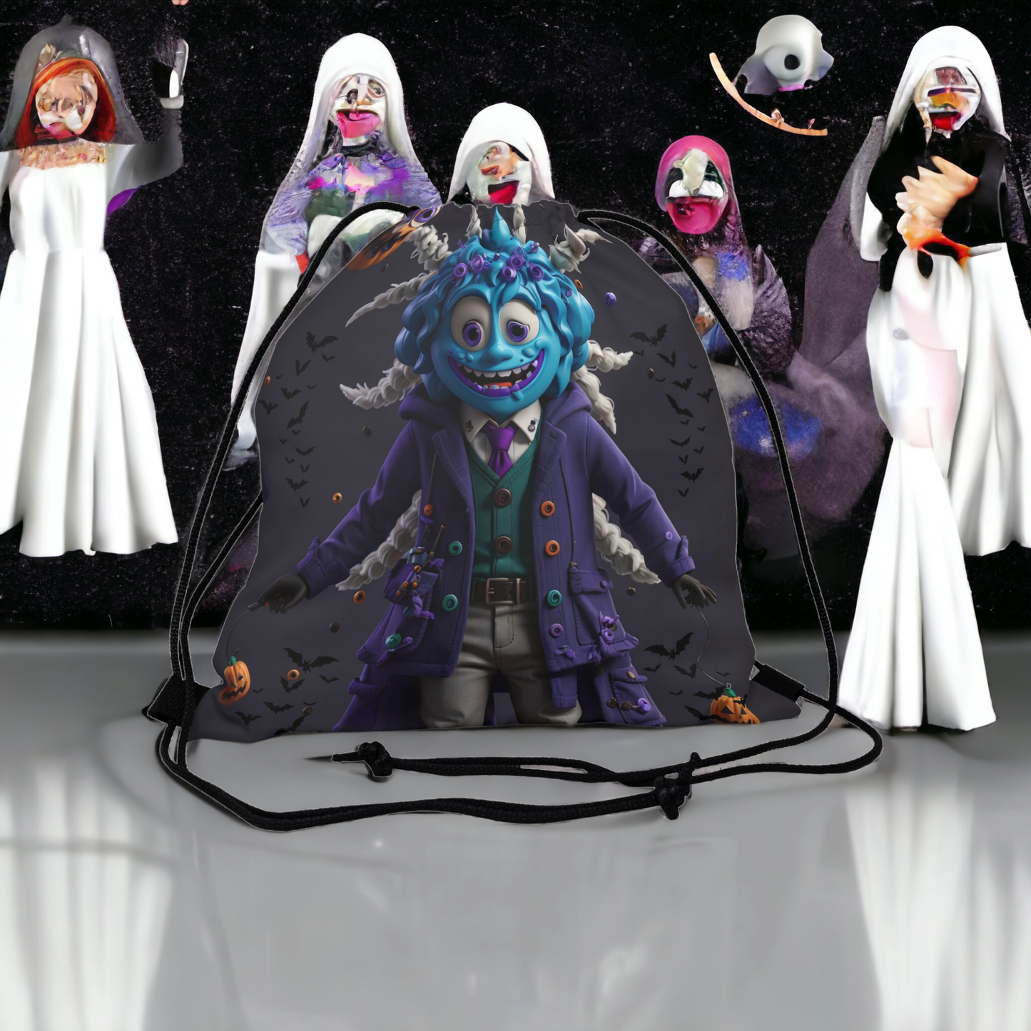 Ghoul's Night Out Drawstring Bag "A Spine-Chilling Companion for Halloween Adventures!" Bags Bigger Than Life 14” x 13”  