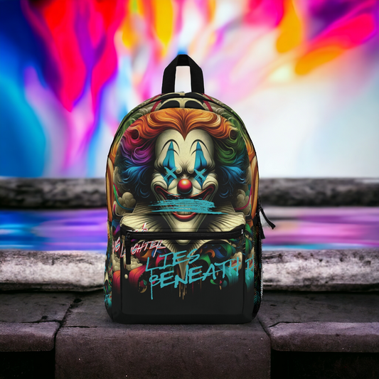 Colorful clown-themed 'The Silent Prince' backpack with waterproof and lightweight design.