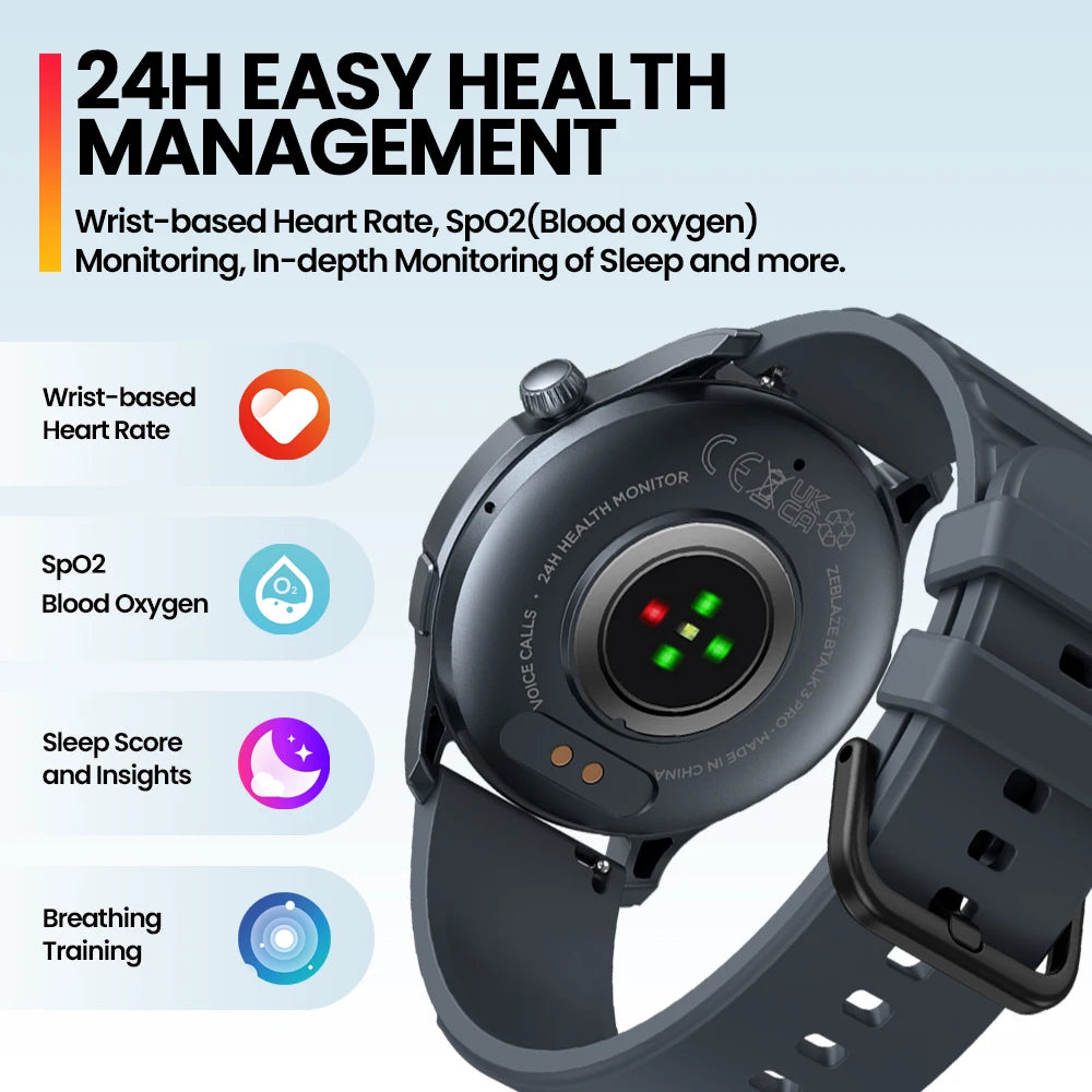 Zeblaze Btalk 3 Pro Smart Watch AMOLED Display Hi-Fi Voice Calling Health and Fitness Tracking Smart Watch for Men Women