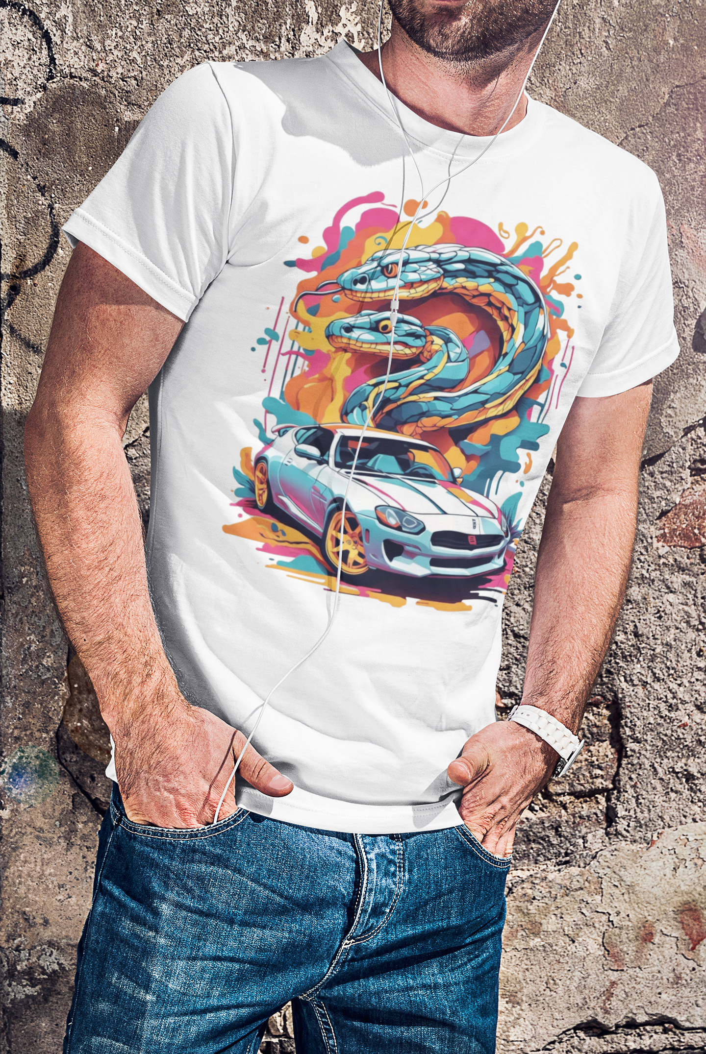 Graffiti Viper Drive: Luxury Urban Graphic T-Shirt T-Shirt in Aqua, comfortable. This T-Shirt variant showcases Graffiti Viper Drive: Luxury Urban Graphic T-Shirt - Aqua, perfect for any occasion.