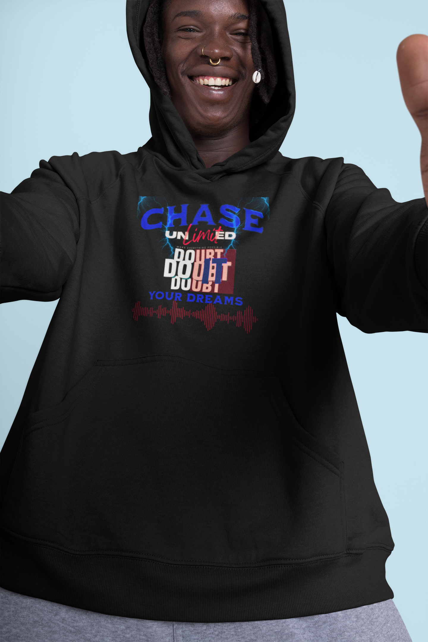 Chase Your Dreams Inspirational Classic Fit Hoodie - Hoodie in Black by Bigger Than Life Fashions. Features: cozy fabric, layered warmth, stylish hoodie, relaxed fit, spiritual design. Perfect for fashion lovers and streetwear enthusiasts.