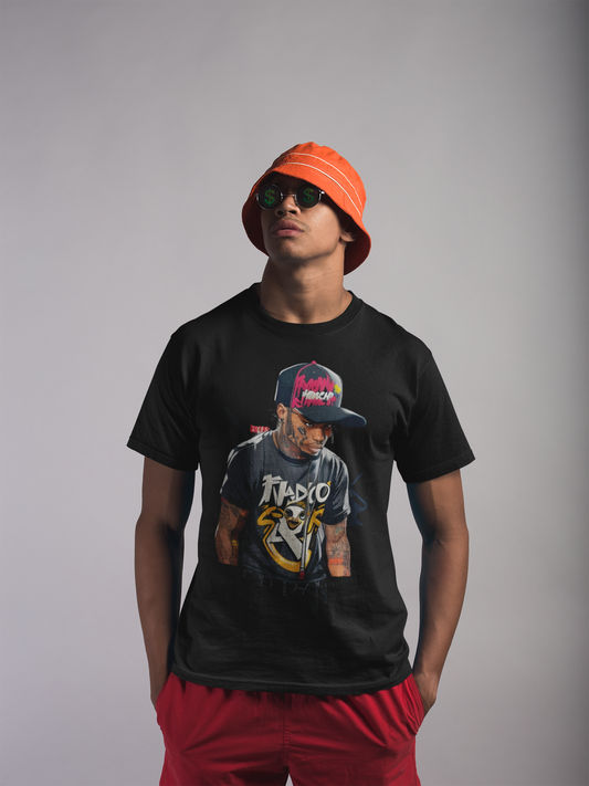 "Streets of Rico: Men's Gritty Hip-Hop Graffiti T-Shirt - Intense Streetwear, Bold Graffiti Art, Urban Trendsetter Tee" T-Shirt Bigger Than Life Black S 