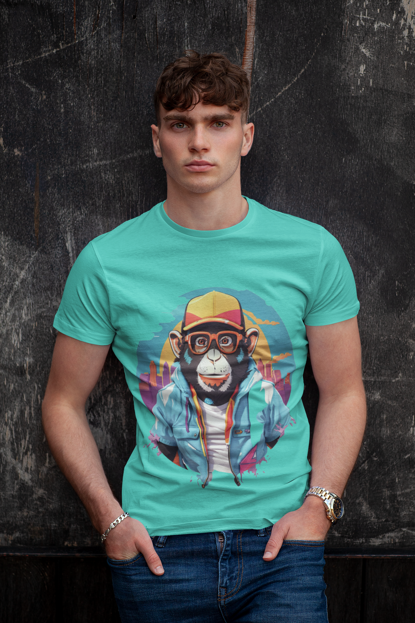 "Limited Edition Graffiti Gorilla: Urban Hip-Hop Graphic Tee for the Trendy Streetwear Connoisseur" T-Shirt Bigger Than Life Turquoise S 