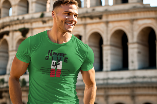 Never Give Up Inspirational Unisex Heavy Cotton Tee T-Shirt in Irish Green, summer collection. This T-Shirt variant showcases Never Give Up Inspirational Unisex Heavy Cotton Tee - Irish Green, perfect for any occasion.