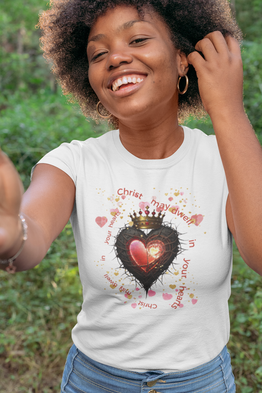 Christ May Dwell in Your Hearts' Unisex Tee! T-Shirt in Army, vibrant colors. This T-Shirt variant showcases Christ May Dwell in Your Hearts' Unisex Tee! - Army, perfect for any occasion.